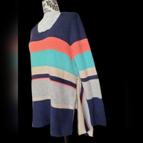 PAPILLON Apricot / Navy Stripe Sweater Sz Large - Picture 10 of 10